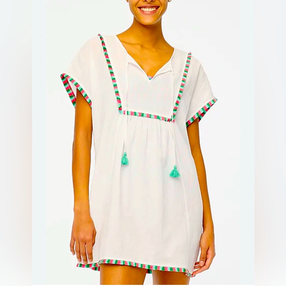 NWT J. Crew Beach Swim Coverup Tunic Fringe Dress Vacation